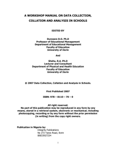 A WORKSHOP MANUAL ON DATA COLLECTION, COLLATION AND ANALYSIS IN SCHOOLS
