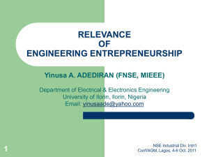 RELEVANCE OF ENGINEERING ENTREPRENEURSHIP 1