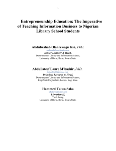 Entrepreneurship Education: The Imperative of Teaching Information Business to Nigerian