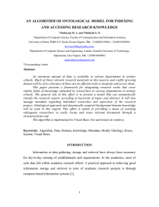 AN ALGORITHM OF ONTOLOGICAL MODEL FOR INDEXING AND ACCESSING RESEARCH KNOWLEDGE