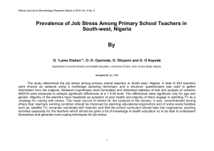 By Prevalence of Job Stress Among Primary School Teachers in South-west, Nigeria