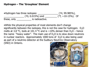 •Hydrogen has three isotopes: _______________ ( H, 99.985%), _______________ (