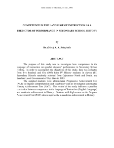 COMPETENCE IN THE LANGAUGE OF INSTRUCTION AS A  By