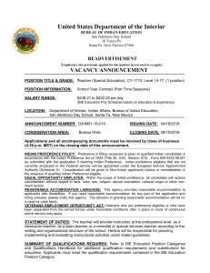 United States Department of the Interior VACANCY ANNOUNCEMENT  READVERTISEMENT