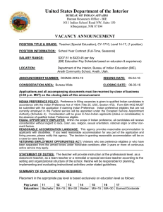 United States Department of the Interior VACANCY ANNOUNCEMENT