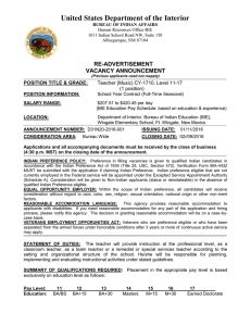 United States Department of the Interior RE-ADVERTISEMENT VACANCY ANNOUNCEMENT POSITION TITLE &amp; GRADE: