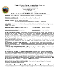 United States Department of the Interior VACANCY ANNOUNCEMENT -  Readvertisement