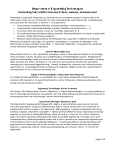 Department of Engineering Technologies Outstanding/Substantial Scholarship: Criteria, Evidence, and Assessment