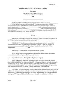 SPONSORED RESEARCH AGREEMENT between The University of Washington and