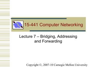 15-441 Computer Networking – Bridging, Addressing Lecture 7 and Forwarding