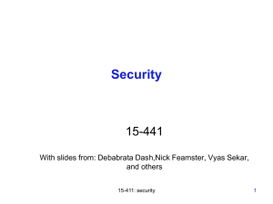 Security 15-441 With slides from: Debabrata Dash,Nick Feamster, Vyas Sekar, and others