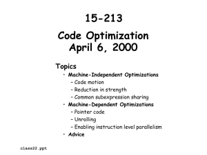 15-213 Code Optimization April 6, 2000 Topics