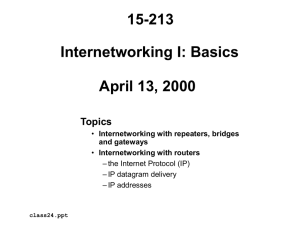 15-213 Internetworking I: Basics April 13, 2000 Topics