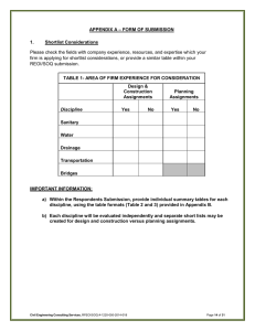 – FORM OF SUBMISSION APPENDIX A 1. Shortlist Considerations