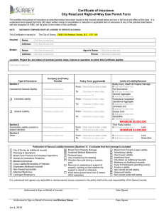 Certificate of Insurance City Road and Right-of-Way Use Permit Form