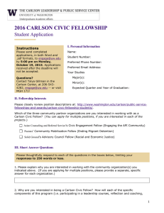 2016 CARLSON CIVIC FELLOWSHIP Student Application I. Personal Information