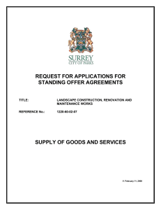 REQUEST FOR APPLICATIONS FOR STANDING OFFER AGREEMENTS SUPPLY OF GOODS AND SERVICES