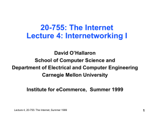 20-755: The Internet Lecture 4: Internetworking I