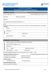 A1 Form: Enrollment IB certificate in teaching and learning  PERSONAL DETAILS