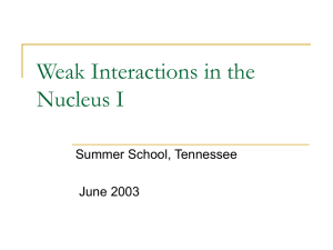 Weak Interactions in the Nucleus I Summer School, Tennessee June 2003