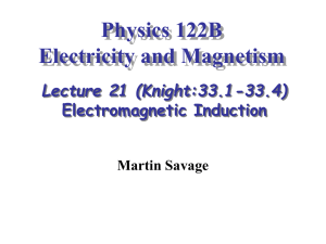 Physics 122B Electricity and Magnetism Lecture 21 (Knight:33.1-33.4) Electromagnetic Induction