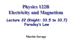Physics 122B Electricity and Magnetism Lecture 22 (Knight: 33.5 to 33.7) Faraday’s Law