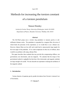 Methods for increasing the torsion constant of a torsion pendulum Simon Slutsky