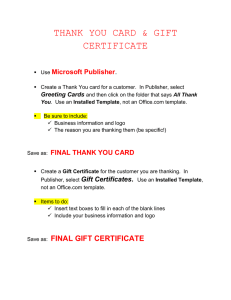 THANK YOU CARD &amp; GIFT CERTIFICATE Microsoft Publisher .