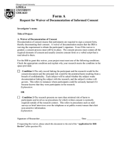Form A Request for Waiver of Documentation of Informed Consent