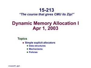 Dynamic Memory Allocation I Apr 1, 2003 15-213
