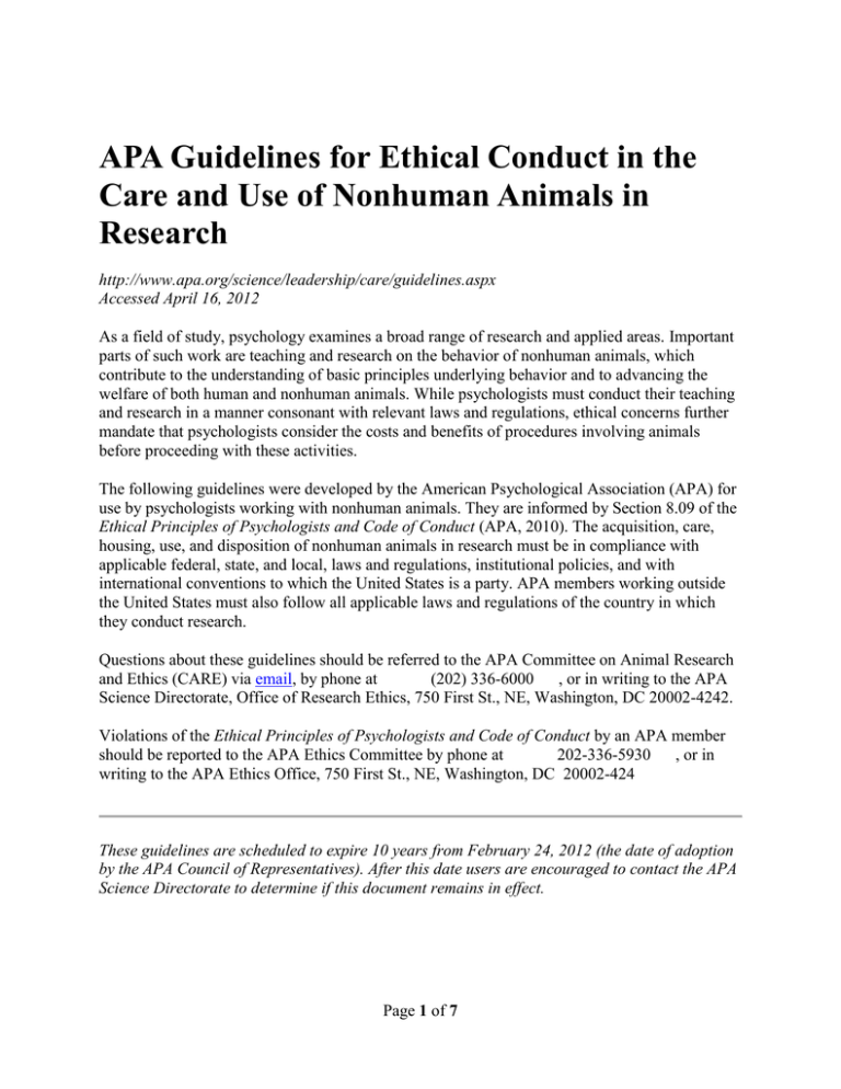 APA Guidelines for Ethical Conduct in the Research