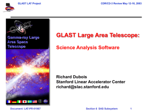 GLAST Large Area Telescope: Science Analysis Software Richard Dubois Stanford Linear Accelerator Center