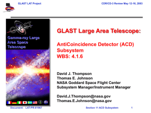 GLAST Large Area Telescope: AntiCoincidence Detector (ACD) Subsystem WBS: 4.1.6