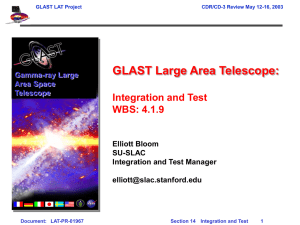 GLAST Large Area Telescope: Integration and Test WBS: 4.1.9 Elliott Bloom