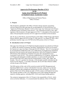 Approval of Performance Baseline (CD-2) Large Area Telescope (LAT) Project