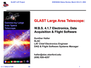 GLAST Large Area Telescope: W.B.S. 4.1.7 Electronics, Data Acquisition &amp; Flight Software