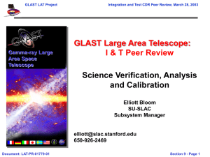 GLAST Large Area Telescope: I &amp; T Peer Review Science Verification, Analysis