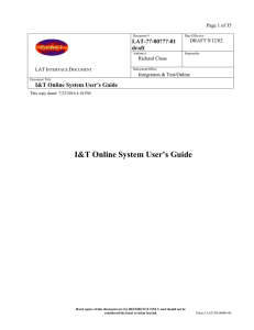 I&amp;T Online System User’s Guide  LAT-??-00???-01 draft