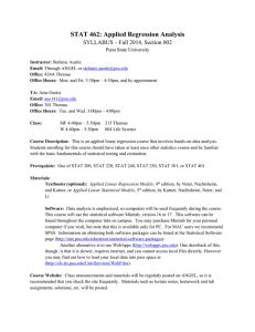 STAT 462: Applied Regression Analysis SYLLABUS – Fall 2014, Section 002