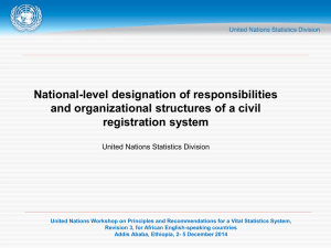 National-level designation of responsibilities and organizational structures of a civil registration system