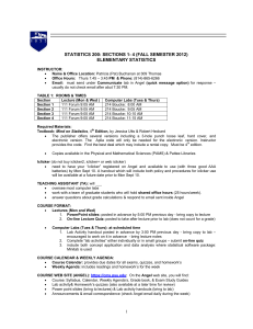 STATISTICS 200: SECTIONS 1- 4 (FALL SEMESTER 2012) ELEMENTARY STATISTICS