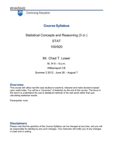 Course Syllabus Statistical Concepts and Reasoning (3 cr.) STAT