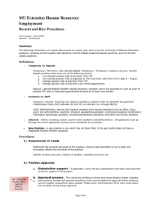 MU Extension Human Resources Employment Recruit and Hire Procedures Summary