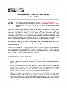 Regional Nutrition and Health Education Specialist  Position Description
