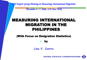 MEASURING INTERNATIONAL MIGRATION IN THE PHILIPPINES Lina V. Castro