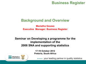 Business Register Background and Overview Seminar on Developing a programme for the