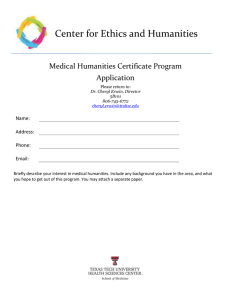 Center for Ethics and Humanities Medical Humanities Certificate Program Application