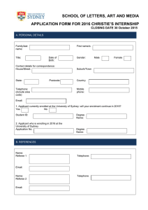 SCHOOL OF LETTERS, ART AND MEDIA CHRISTIE’S INTERNSHIP APPLICATION FORM FOR 2016