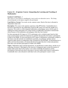 Course 12:   (Capstone Course)  Integrating the Learning... Mathematics