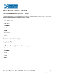 Human Research Review Committee New Project Initial Review Application – Exempt